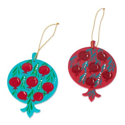 Alternate image for Pair of Lacquered Wood Pomegranate Ornaments from Uzbekistan Splendid Pomegranates