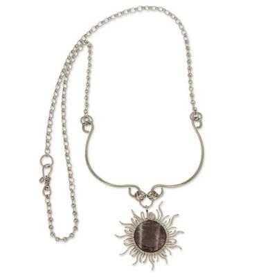Alternate image for Stainless Steel Sun Pendant Necklace with Amethyst Gemstone Purple Rays