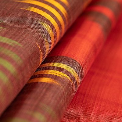 Alternate image for Hand-Woven Fringed Silk Ikat Scarf in Red Brown and Yellow Samarkand Market