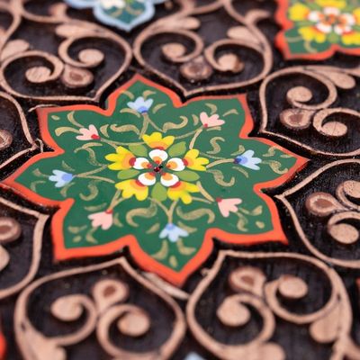 Alternate image for Traditional Floral Hand-Painted Round Walnut Wood Wall Art Flowers of the Black Sea