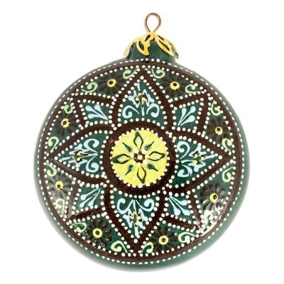 Alternate image for Green Glazed Ceramic Floral Ornament Made  Painted by Hand Winter Flower