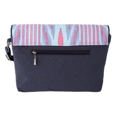 Alternate image for Pink and Blue Ikat Patterned Sling Bag from Uzbekistan Uzbekistan Winds