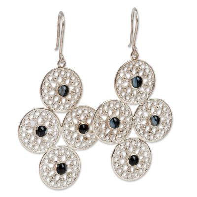 Alternate image for Heart-Themed Black Agate Sterling Silver Dangle Earrings Silk Roads Romance