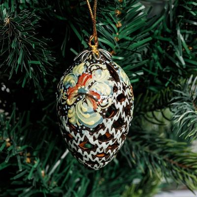 Alternate image for Hand-Painted Traditional Floral Pinecone Ceramic Ornament Kingdoms Pinecone