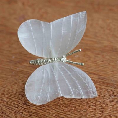 Alternate image for Butterfly With Selenite Wings on Amethyst Stone From Brazil Resting Butterfly