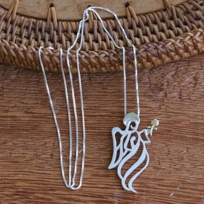 Alternate image for Gold Accented Sterling Silver Pendant Angel Necklace Angel Gabriel