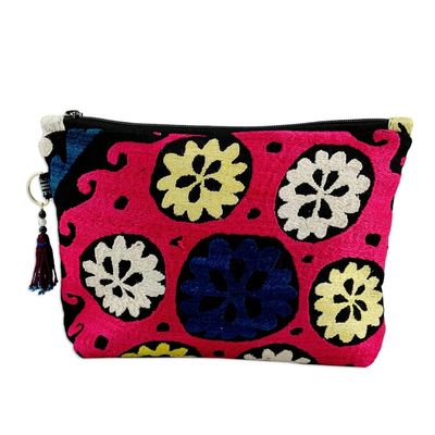 Alternate image for Hand-Embroidered Cotton Toiletry Case with Floral Theme Floral Delight