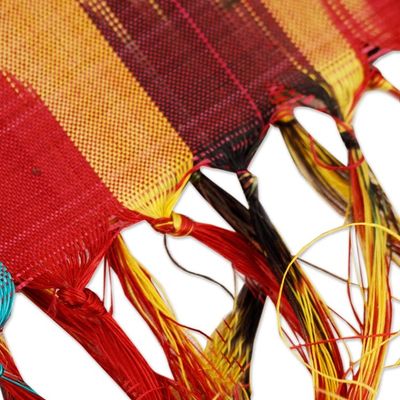 Alternate image for Handwoven Traditional Silk Scarf in Red and Teal Hues Crimson Samarkand Renaissance