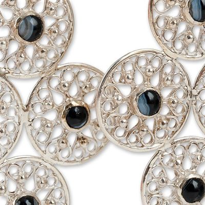 Alternate image for Heart-Themed Black Agate Sterling Silver Dangle Earrings Silk Roads Romance