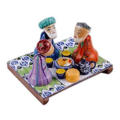 Alternate image for Hand-Painted Cultural Pine and Birch Wood Sculpture Sage Gathering