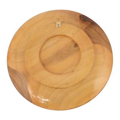 Alternate image for Hand-Carved Floral Walnut Wood Wall Art in Teal Uzbekistan Eden in Teal