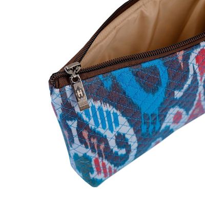 Alternate image for Traditional Ikat Patterned Cosmetic Bag with Zipper Closure Elegant Ideas
