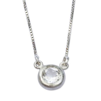 Alternate image for Brazilian White Topaz and Silver Petite Pendant Necklace Crystalline Sparkle