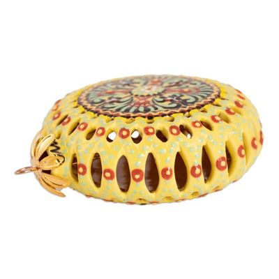 Alternate image for Yellow Glazed Ceramic Floral Ornament Made  Painted by Hand Summer Flower