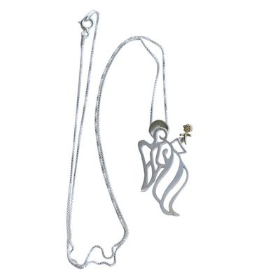 Alternate image for Gold Accented Sterling Silver Pendant Angel Necklace Angel Gabriel