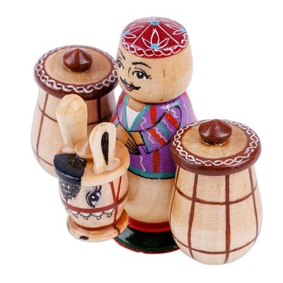 Alternate image for Painted Traditional Wood Figurine of Tajik Merchant  Donkey Tajik Vendor