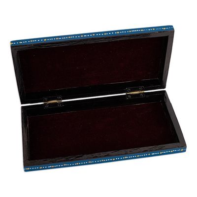 Alternate image for Handcrafted Painted Walnut Wood Chess Set in Teal Teal Bukhara Folklore