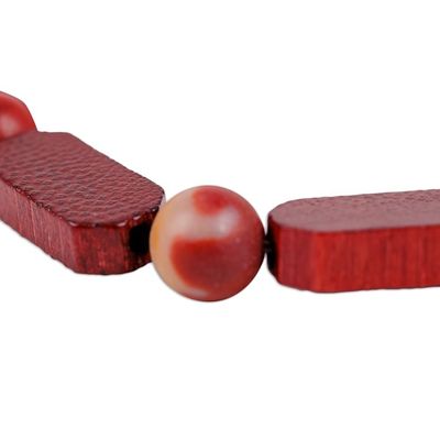 Alternate image for Handmade Jasper and Wood Beaded Stretch Bracelet in Red Fire Liberty