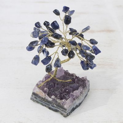 Alternate image for Sodalite and Amethyst Gemstone Tree Sculpture from Brazil Little Tree