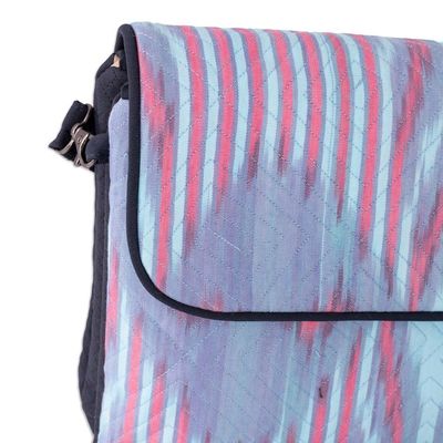 Alternate image for Pink and Blue Ikat Patterned Sling Bag from Uzbekistan Uzbekistan Winds