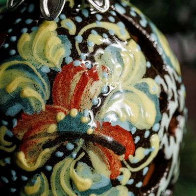 Alternate image for Hand-Painted Traditional Floral Pinecone Ceramic Ornament Kingdoms Pinecone