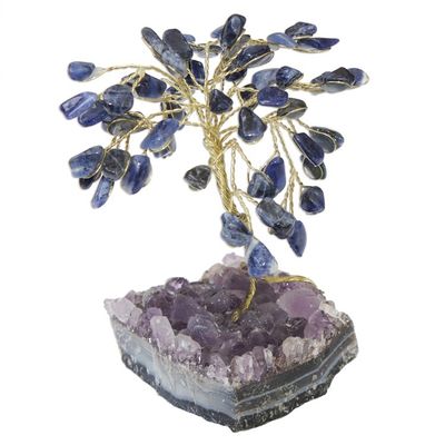 Alternate image for Sodalite and Amethyst Gemstone Tree Sculpture from Brazil Little Tree