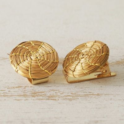 Alternate image for Gold Accent Golden Grass Sun Disk Clip-On Earrings Sun Disk
