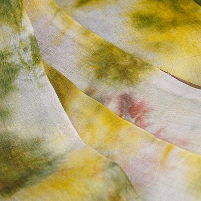 Alternate image for Handwoven Abstract Tie-Dyed Green and Brown Silk Scarf Forest Dimension