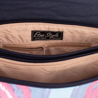 Alternate image for Pink and Blue Ikat Patterned Sling Bag from Uzbekistan Uzbekistan Winds