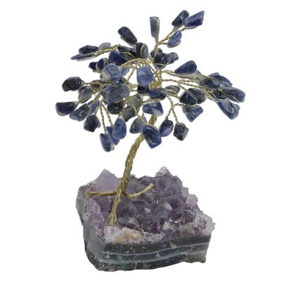 Alternate image for Sodalite and Amethyst Gemstone Tree Sculpture from Brazil Little Tree