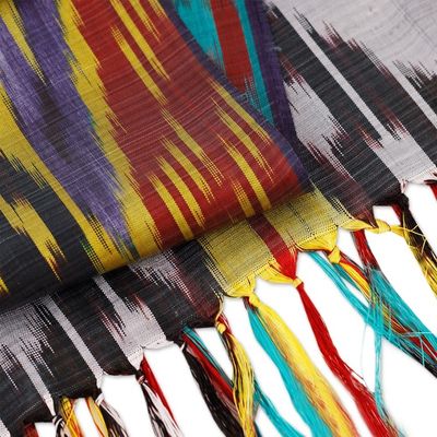 Alternate image for Handwoven Traditional Silk Scarf in Yellow and Red Hues Yellow Samarkand Renaissance