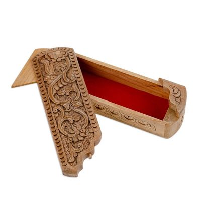 Alternate image for Hand-Carved Rectangle Floral Walnut Wood Puzzle Box Rectangle Paradise