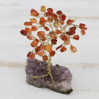 Alternate image for Carnelian and Amethyst Gemstone Tree Sculpture from Brazil Little Tree