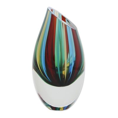 Alternate image for Striped Murano-Style Art Glass Vase 6 Inch Circus