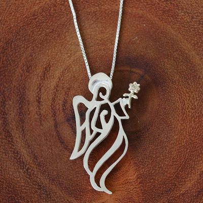 Alternate image for Gold Accented Sterling Silver Pendant Angel Necklace Angel Gabriel