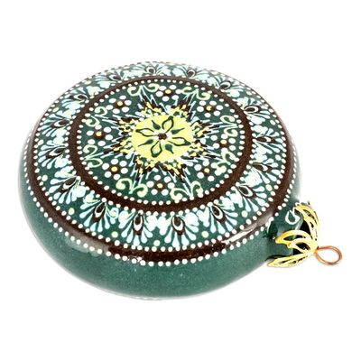 Alternate image for Green Glazed Ceramic Floral Ornament Made  Painted by Hand Winter Flower