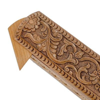 Alternate image for Hand-Carved Rectangle Floral Walnut Wood Puzzle Box Rectangle Paradise