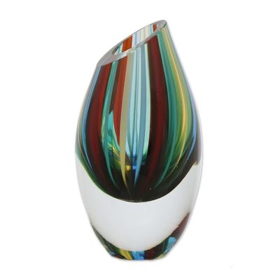Alternate image for Striped Murano-Style Art Glass Vase 6 Inch Circus