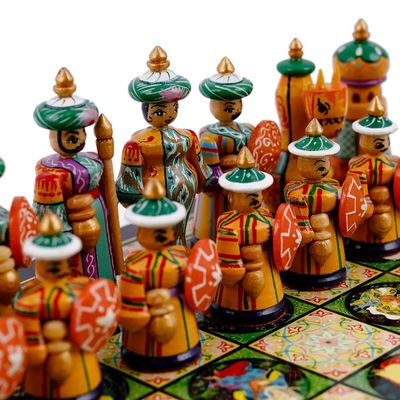 Alternate image for Handcrafted Classic Lacquered Wood Chess Set from Tajikistan Tajikistan Strategist