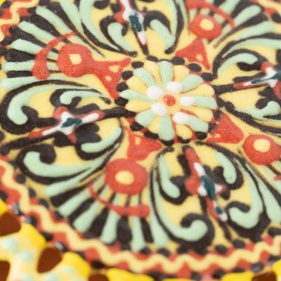 Alternate image for Yellow Glazed Ceramic Floral Ornament Made  Painted by Hand Summer Flower