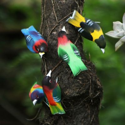 Alternate image for Hand Carved and Painted Bird Ornaments Set of 5 Festive Flock