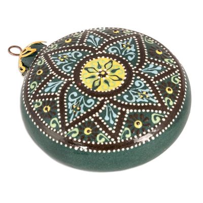Alternate image for Green Glazed Ceramic Floral Ornament Made  Painted by Hand Winter Flower