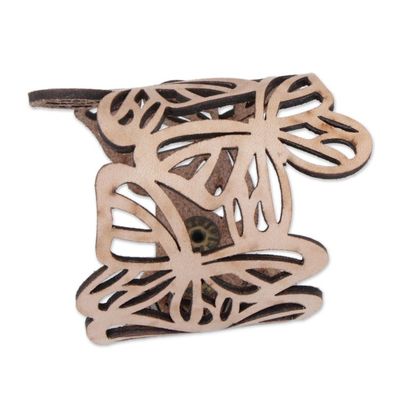Alternate image for Beige Leather Butterfly Wristband Bracelet Crafted in Brazil Beige Brazilian Butterfly