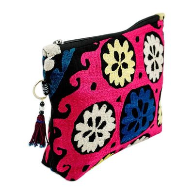 Alternate image for Hand-Embroidered Cotton Toiletry Case with Floral Theme Floral Delight