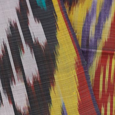 Alternate image for Handwoven Traditional Silk Scarf in Yellow and Red Hues Yellow Samarkand Renaissance