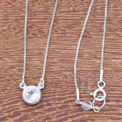 Alternate image for Brazilian White Topaz and Silver Petite Pendant Necklace Crystalline Sparkle