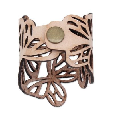 Alternate image for Beige Leather Butterfly Wristband Bracelet Crafted in Brazil Beige Brazilian Butterfly