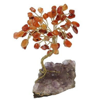 Alternate image for Carnelian and Amethyst Gemstone Tree Sculpture from Brazil Little Tree
