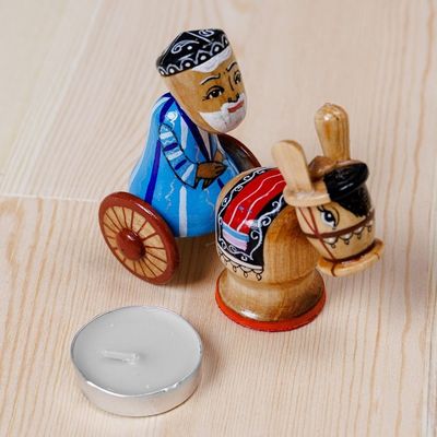 Alternate image for Painted Traditional Wood Figurine of Tajik Merchant in Blue Tajik Trader