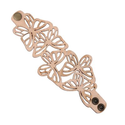 Alternate image for Beige Leather Butterfly Wristband Bracelet Crafted in Brazil Beige Brazilian Butterfly
